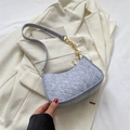 Light gray felt hobo bag with V-shaped quilting and gold chain strap detail - Gray