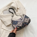 Ethnic woven shoulder bag with colorful geometric patterns and chain leather strap - Style 2 Black