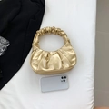 Chic metallic gold pleated ruched dumpling bag with elegant top handle design - Gold
