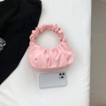 Pink pleated hobo bag in minimalist style with a matching top handle for women - Pink