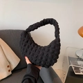 Fashionable black ruched shoulder bag with bubble texture and crescent design - Black
