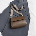 Brown faux leather crossbody bag with wide geometric woven strap and gold hardware - Brown Small