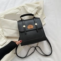 Mini zaino nero in pelle PU con toppa a cartone animato e fibbie dorate eleganti - Nero
