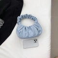 Light blue pleated dumpling bag with semi-circle design and trendy cloud shape details - Sky Blue