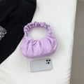Lavender purple ruched handbag with scrunchie handle in minimalist pleated design - Purple