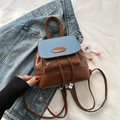 Mini zaino in pelle marrone e patchwork di denim azzurro con chiusura a coulisse - Marrone Chiaro (Con Ciondolo)