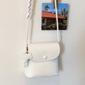 Minimalist white litchi pattern PU leather crossbody bag with braided rope strap - Off-white