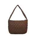 Large dark brown quilted tote bag with diamond stitching and adjustable wide shoulder strap - Diamond Stitched Brown