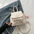 Mini cream faux leather backpack with FAUTOR logo and pink plush charm accessory - With Ornament / White