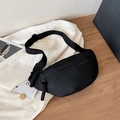 Minimalist black canvas crossbody chest bag with adjustable strap and buckle closure - Black