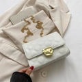 White quilted crossbody bag with gold chain strap and irregular metal lock - White