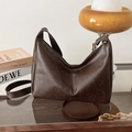 Retro dark brown large hobo bag in oil wax leather texture for daily commute - Coffee