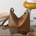 Retro dark brown PU leather underarm bag with zipper closure and vintage texture - Yellow Brown