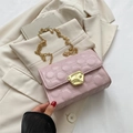 Elegante borsa a tracolla rosa con cuciture rotonde trapuntate e catena dorata - Rosa