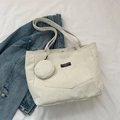 Bolso tote grande de pana beige con monedero redondo y etiqueta Fashion Instinct - Blanco