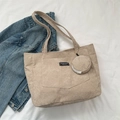 Bolso tote de pana beige con bolsillo delantero y monedero redondo para el diario - Caqui