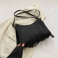 Bolso bandolera vintage negro con flecos y herrajes dorados para el uso diario y通勤 - Negro