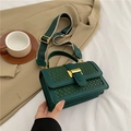 Bolso de mano minimalista en cuero trenzado verde oscuro con hebilla dorada y correa ancha - Verde