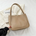 Chic apricot oversized faux leather tote bag with unique semicircular stitching detail - No Pendant / Khaki