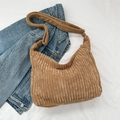 Braune Cord-Hobo-Tasche mit verstellbarem Schultergurt für modische Damen - Khaki