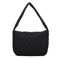 Black quilted puffer shoulder bag with large diamond stitching and wide strap - Diamond Stitched Black