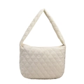 Minimalist beige quilted puffer bucket bag with diamond stitching and shoulder strap - Diamond Stitched White