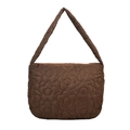 Brown quilted oxford tote bag featuring vintage floral embossing and shoulder strap - Flower Stitched Brown