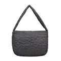 Dark grey quilted tote bag with floral daisy stitching and wide padded shoulder strap - Flower Stitched Gray