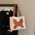 Borsa tote bianca con grande stampa farfalla marrone e manici in pelle - Bianco