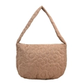 Minimalist khaki flower quilted tote bag with wide shoulder strap and half-moon design - Flower Stitched Khaki