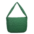 Green quilted flower shoulder bag with lightweight fabric and matching strap - Flower Stitched Green