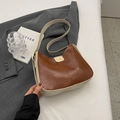 Retro two-tone brown and white faux leather underarm bag with adjustable strap - White & Brown (No Charm)