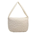 Quilted cream hobo bag for women featuring floral stitching and a spacious U-shape design - Flower Stitched White