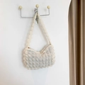 White pleated cloud shoulder bag with popcorn texture and half-moon hobo design - Off-white