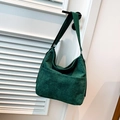 Bolso hobo de pana verde oscuro con correa ajustable y bolsillo delantero - Verde