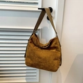 Bolso tote vintage de pana marrón ámbar con gran capacidad y correa ancha - Marrón