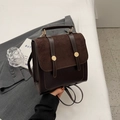 Vintage donkerbruine rugzak van kunstleer met suède klep en gouden gespen voor werk - Koffie zonder Hanger