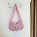 Pink bubble textured pleated shoulder bag for women with minimalist cloud-like aesthetic - Light Pink