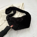 Minimalist black faux fur crossbody bag with matching wide shoulder strap detail - Black