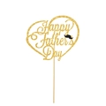 Glittery gold Happy Father's Day cake topper with heart and mustache on white background - Gold