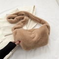 Fashionable brown faux fur dumpling shoulder bag for winter with soft plush texture - Khaki