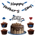 Set striscione Happy Father's Day glitterato e topper per torta con baffi blu decor - Set Striscione e Topper Nero