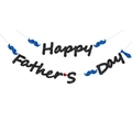 Striscione glitterato Happy Father's Day con baffi blu e decorazioni a forma di cravatta - Striscione Baffi e Cravatta Nera