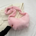 Chic pink fuzzy faux fur half-moon crossbody bag with wide shoulder strap for winter - Pink