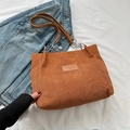 Borsa tote in velluto a coste marrone con tracolla a catena e inserti in pelle - Marrone
