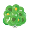 Detail of green tropical balloons featuring pineapple, palm leaves and Aloha text - Green Monstera Leaf Green Pineapple Green Aloha