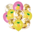 Close-up of pink and yellow pineapple balloons with sparkling gold confetti details - Yellow Pineapple Rose Red Pineapple Gold Confetti