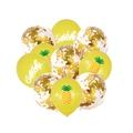 Close-up of Aloha party balloons with pineapple patterns and gold confetti filling - Yellow Pineapple Yellow Aloha Gold Confetti