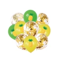 Close-up of tropical balloon set with pineapple patterns and gold confetti fillings - Yellow Pineapple Green Pineapple Gold Confetti