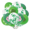Detail of tropical party balloon set with green leaf prints and confetti-filled balloons - Green Monstera Dark Green Flower Green Aloha Green Confetti